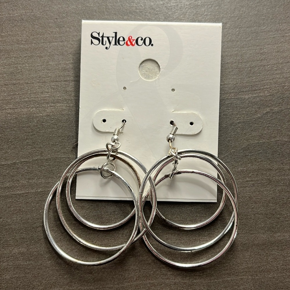 Style & Co Silver Three-Ring Dangle Earrings